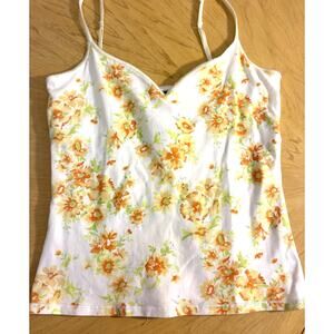 VTG 90s Express Yellow Floral Cami Tank Top Cotton Coquette Cottage Babydoll M